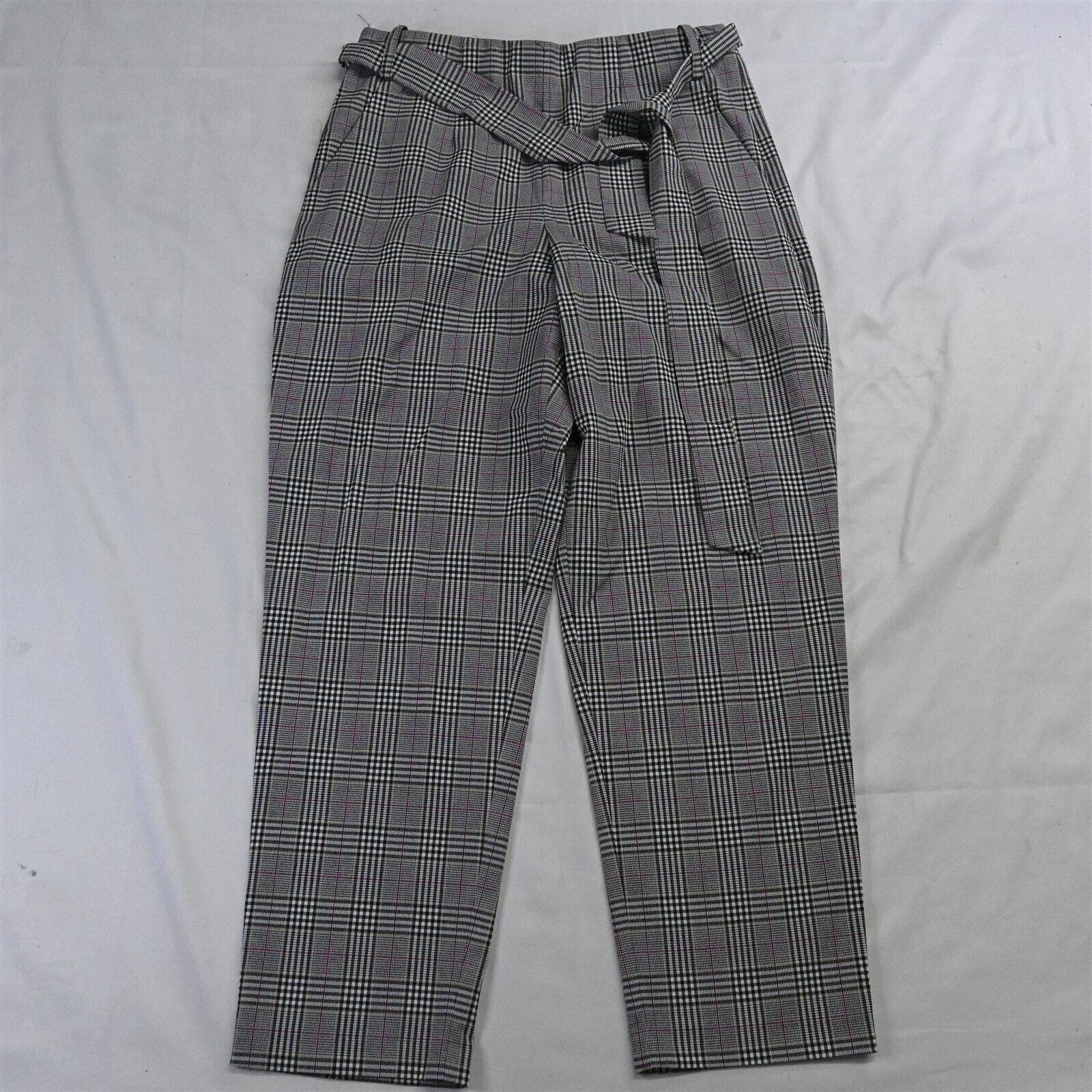 New 1 State 6 Gray Plaid Belted Cropped Womens Career Dress Pants